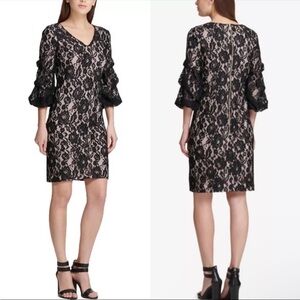 NWT DKNY Lace Ruched 3/4 Sleeve Cocktail Dress Black 4